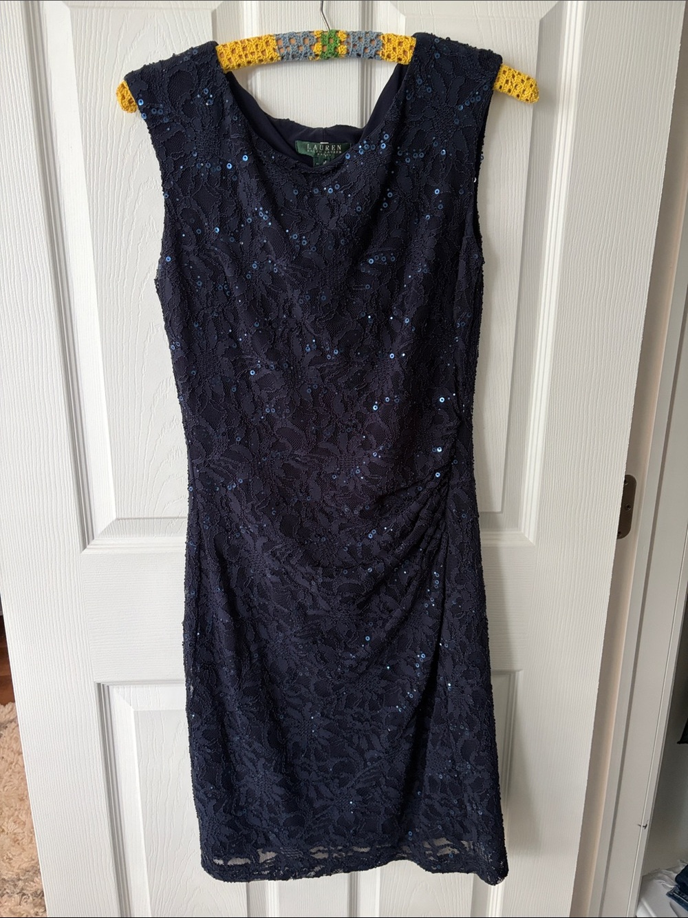 Lauren Ralph Lauren Navy Lace Sequin Midi Dress